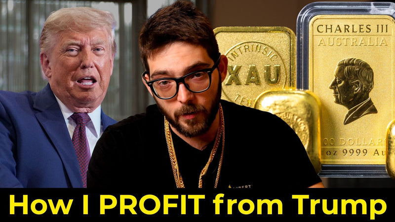 Sam from Liberty Bullion next to Donald Trump and gold bars, thumbnail reading How I Profit from Trump