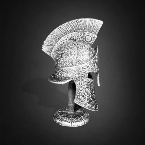 Decorated Spartan Helmet Silver Statue 3oz