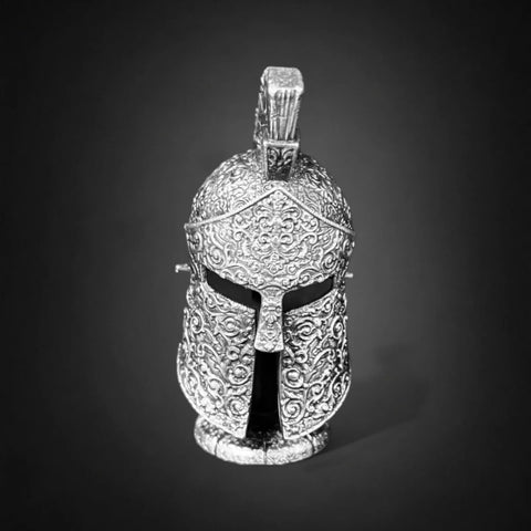 Decorated Spartan Helmet Silver Statue 3oz