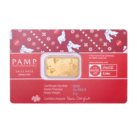 PAMP Coca Cola Holiday Polar Bears Gold Bar 5g